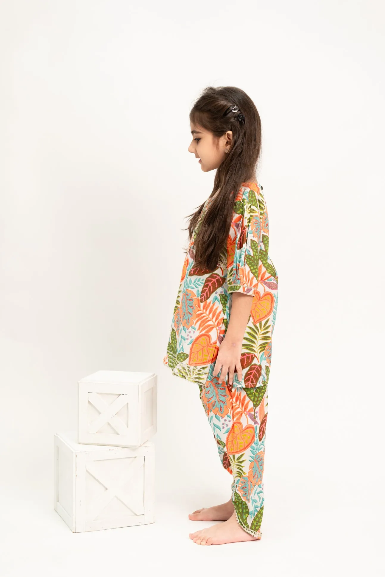 Klingaru Girl Dhoti Set -  Green Orange with Gota lace work