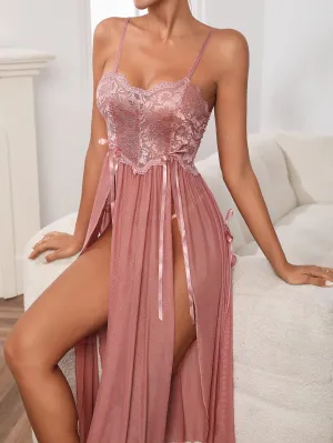 Knot Detail Split Thigh Lace Slip Lingerie