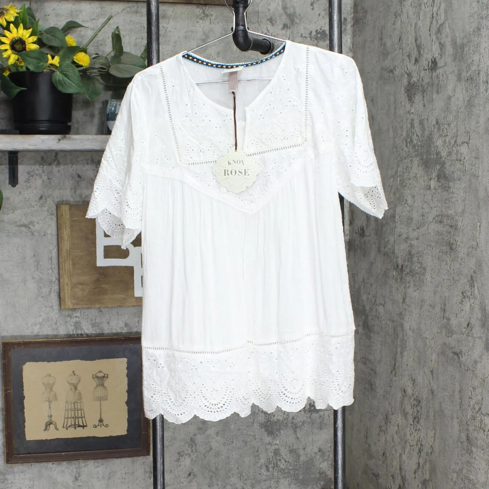 Knox Rose Women's Short Sleeve Eyelet Top 78442396