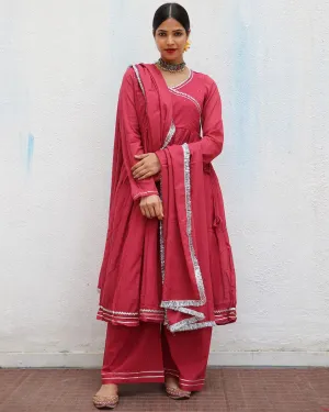 Kusum Crimson Mulmul Cotton Kurta Set with Dupatta Set of 3 - Jugnoo
