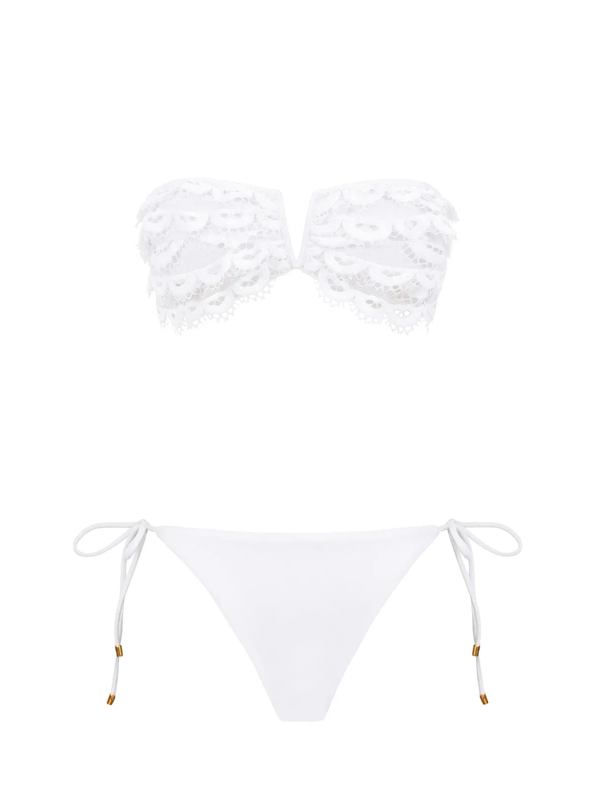Lace Ruffle Bandeau-Tie Bikini