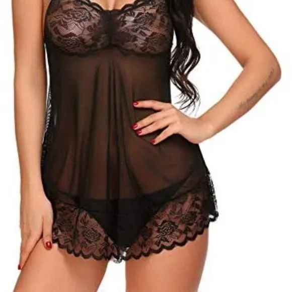 Lace Babydoll Lingerie Sexy Mini Chemise Mesh Wedding Nightie Bridal Nightdress