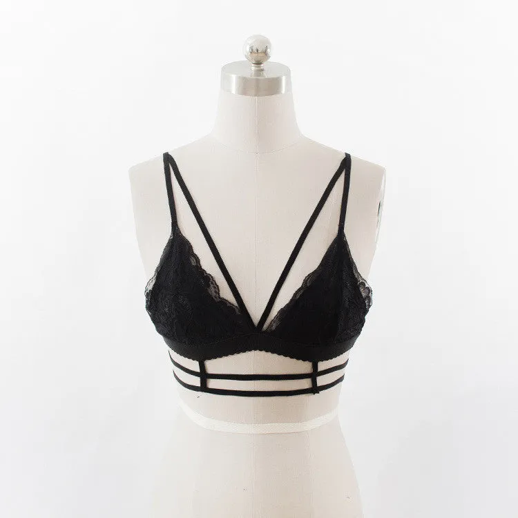 Ladies bra set lingerie Lace Hollow out Bra Women Black Bralette Deep V Bras