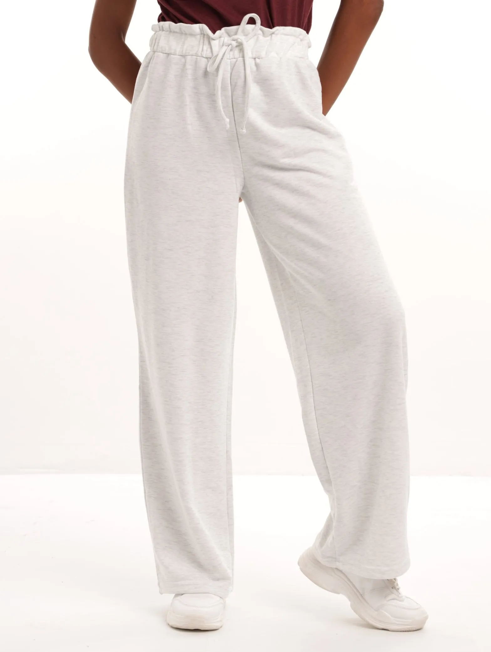 Ladies Paperbag Wideleg Bottom - Grey Melange