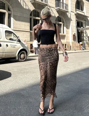 Leopard Low-Rise Long Skirt