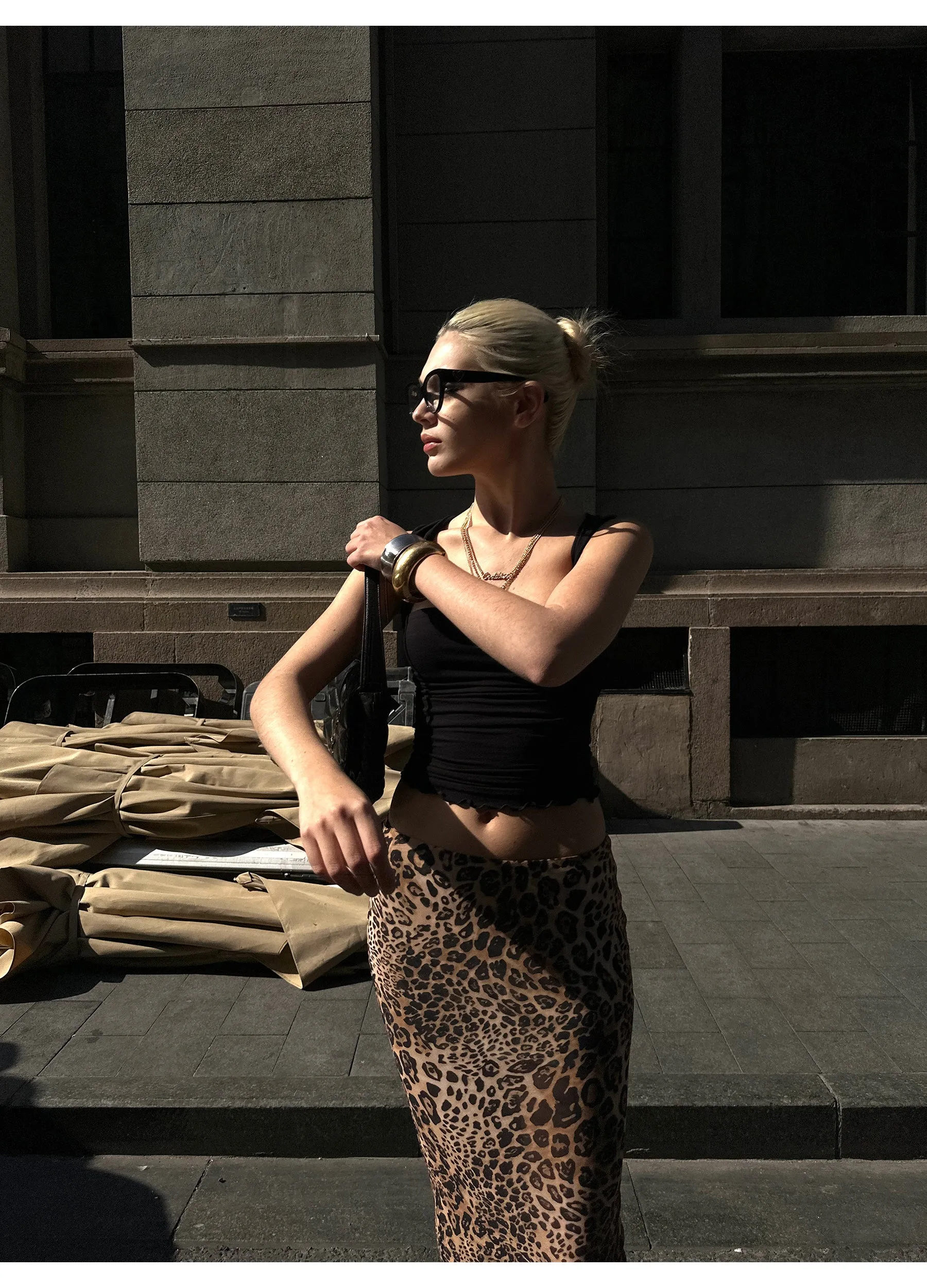 Leopard Low-Rise Long Skirt