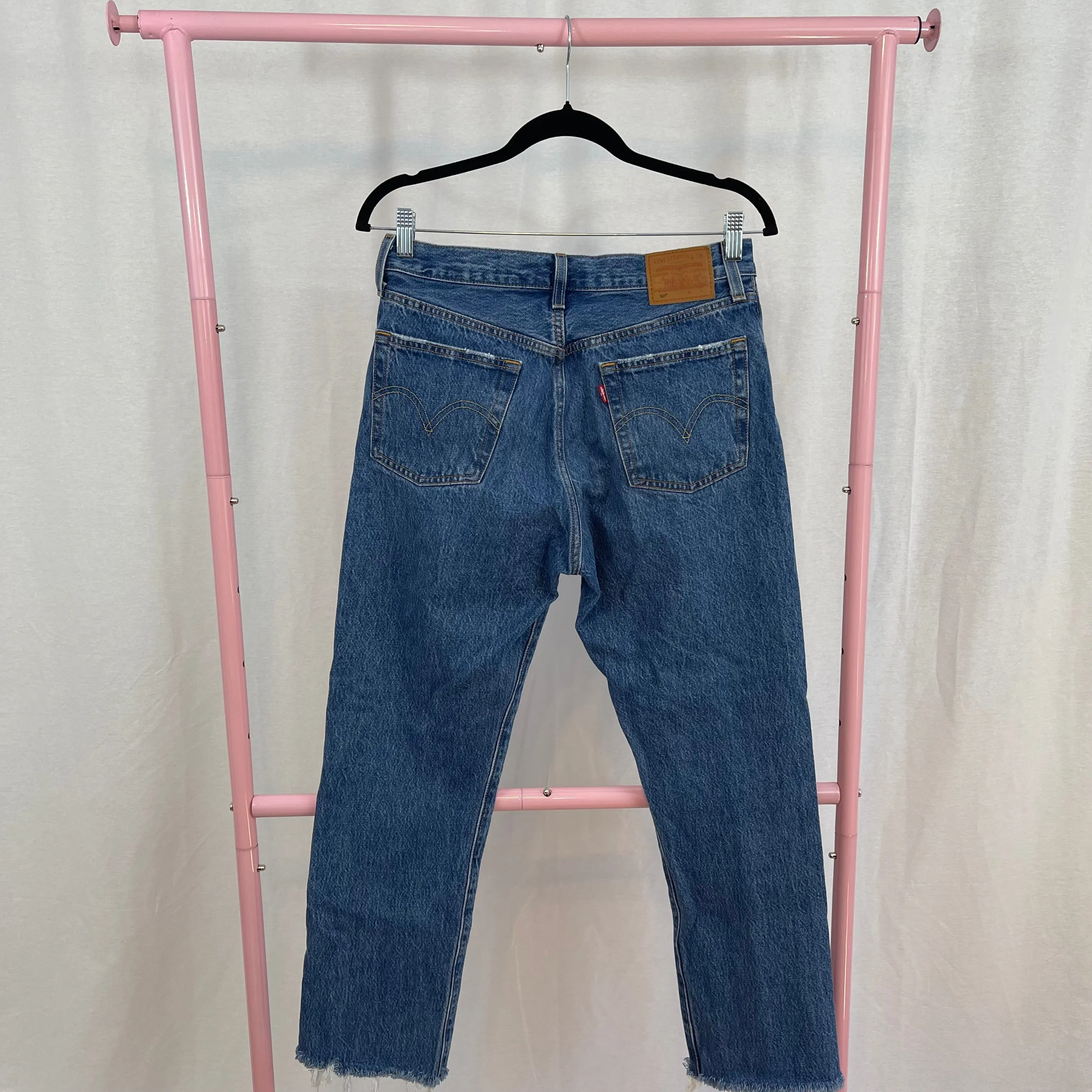 Levi's 501 High Rise Button Fly Straight Leg Distressed Jeans size 28