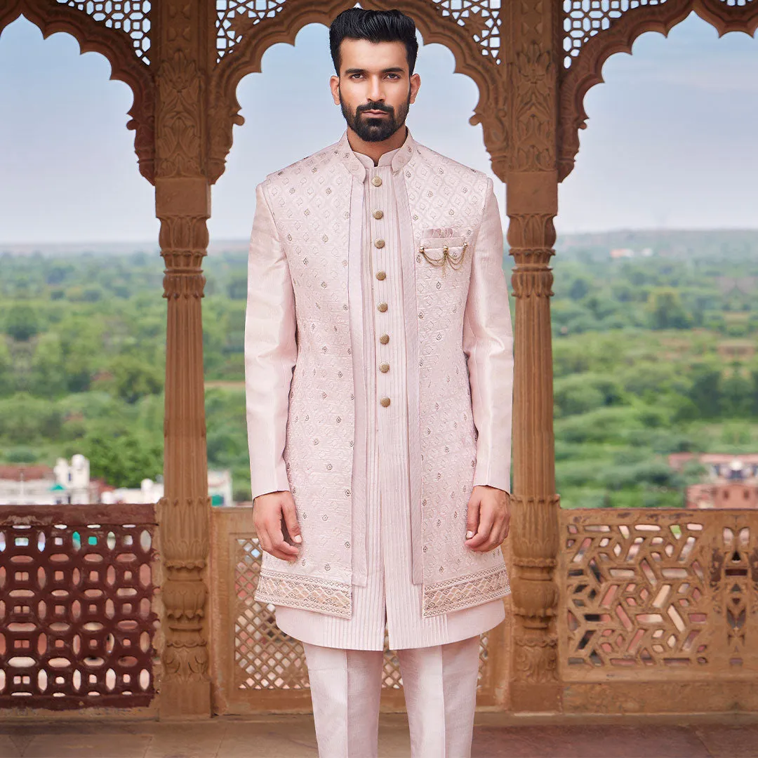 Light Pink Embroidered Dulha  Indowestern