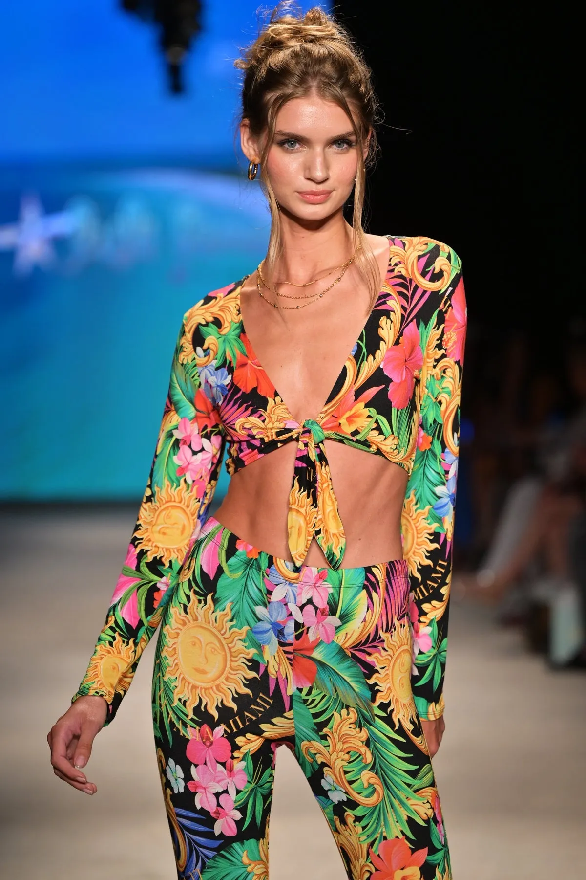 LOVE BY THE SUN - Front Knot Crop Top & Bell Bottoms Pants • Multicolor Runway