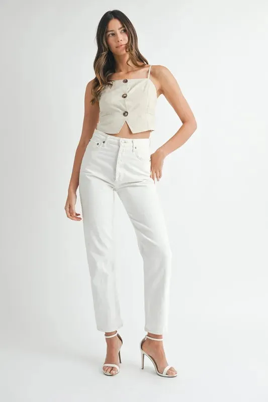 MABLE Linen Mix Button Down Tank Top