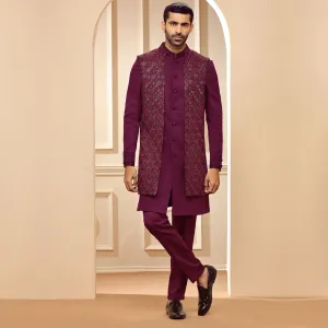 Majestic Majenta Colour Indo Western With Artwork Jacket