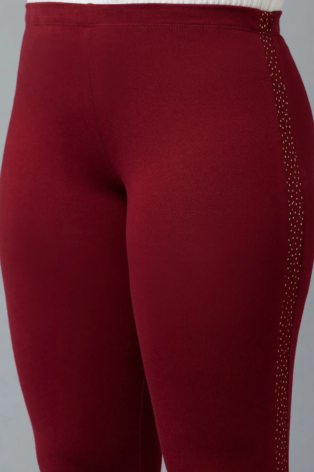 Maroon Cotton Lycra Tights For Women