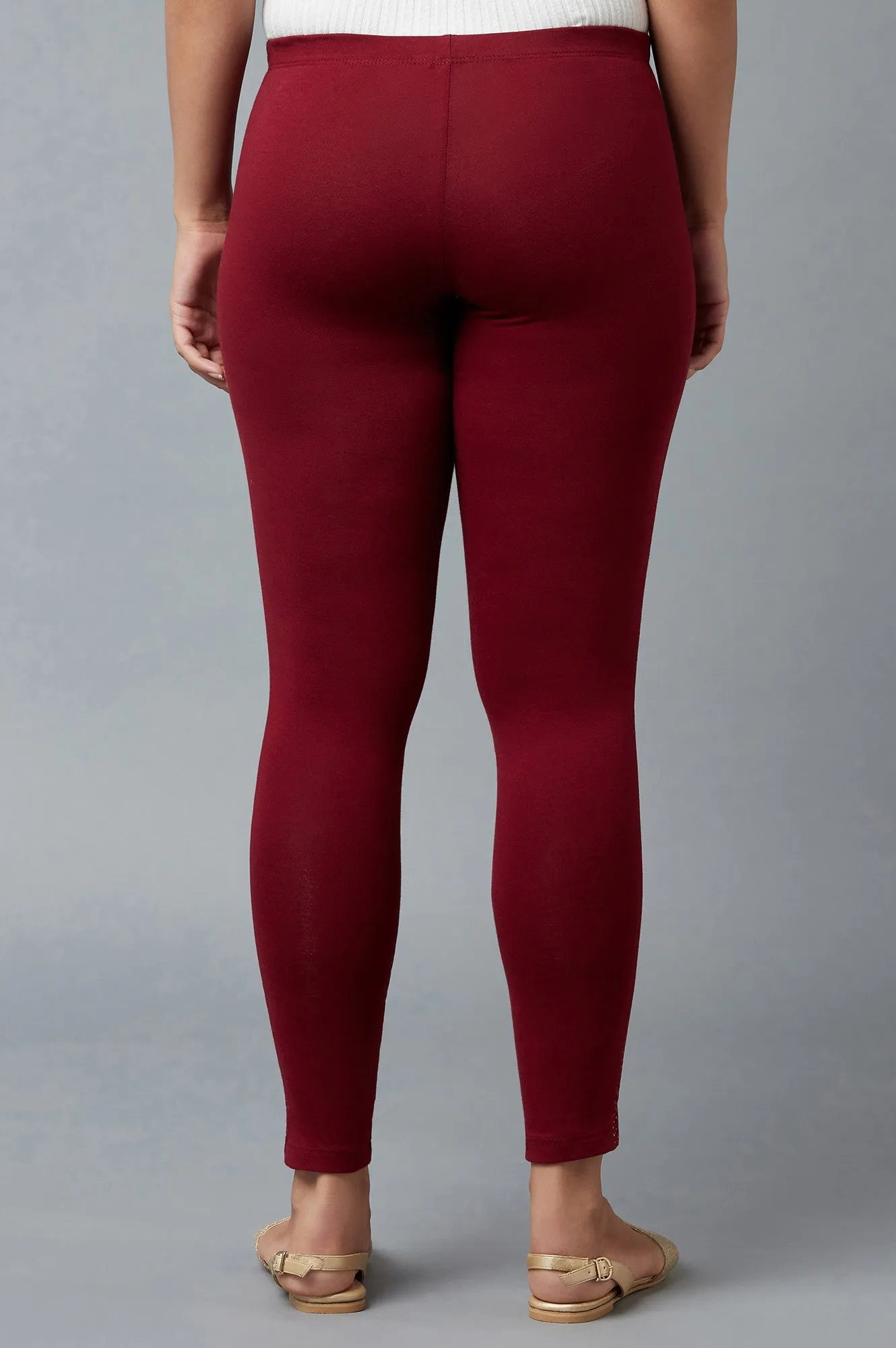 Maroon Cotton Lycra Tights For Women