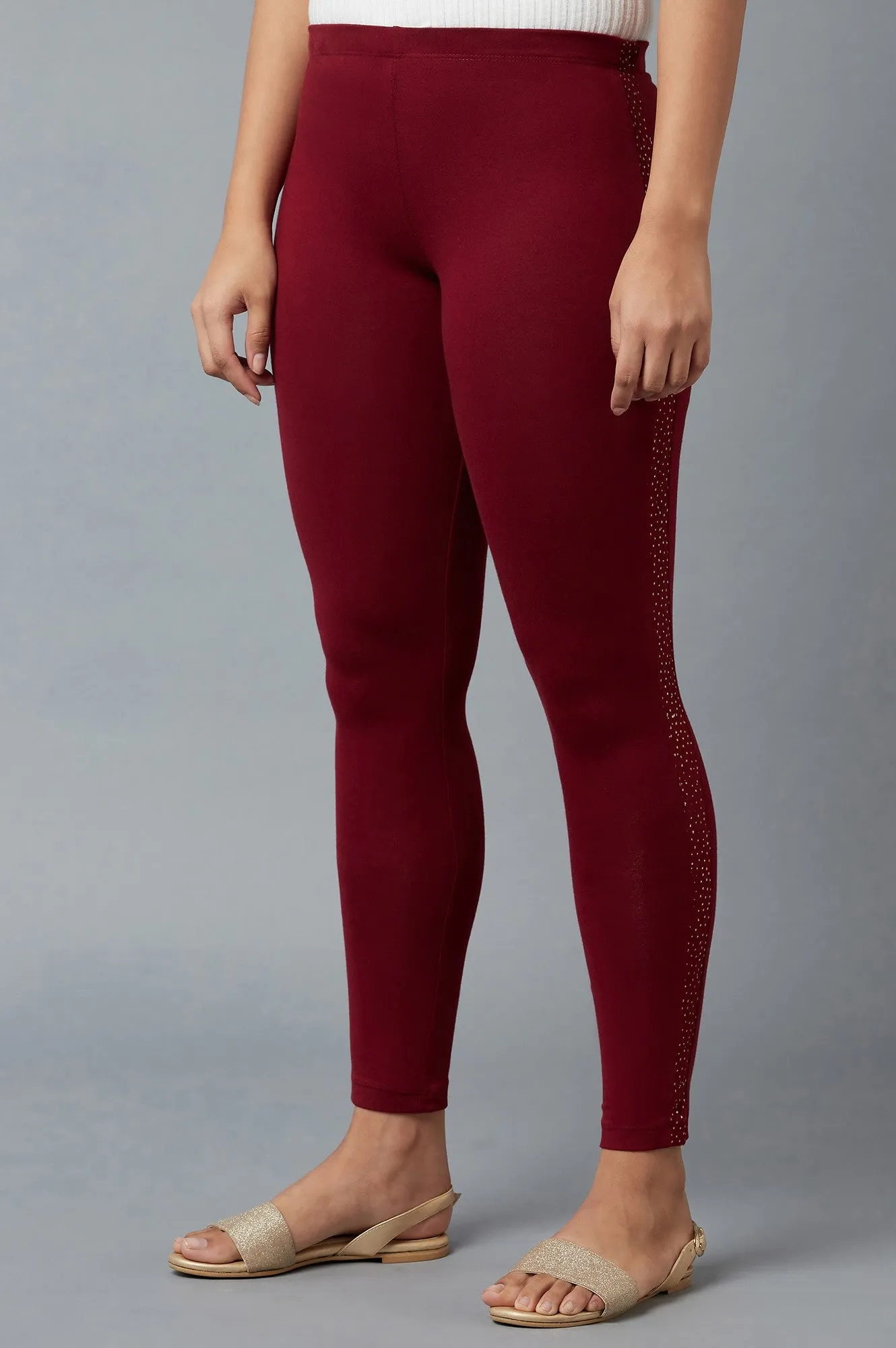 Maroon Cotton Lycra Tights For Women