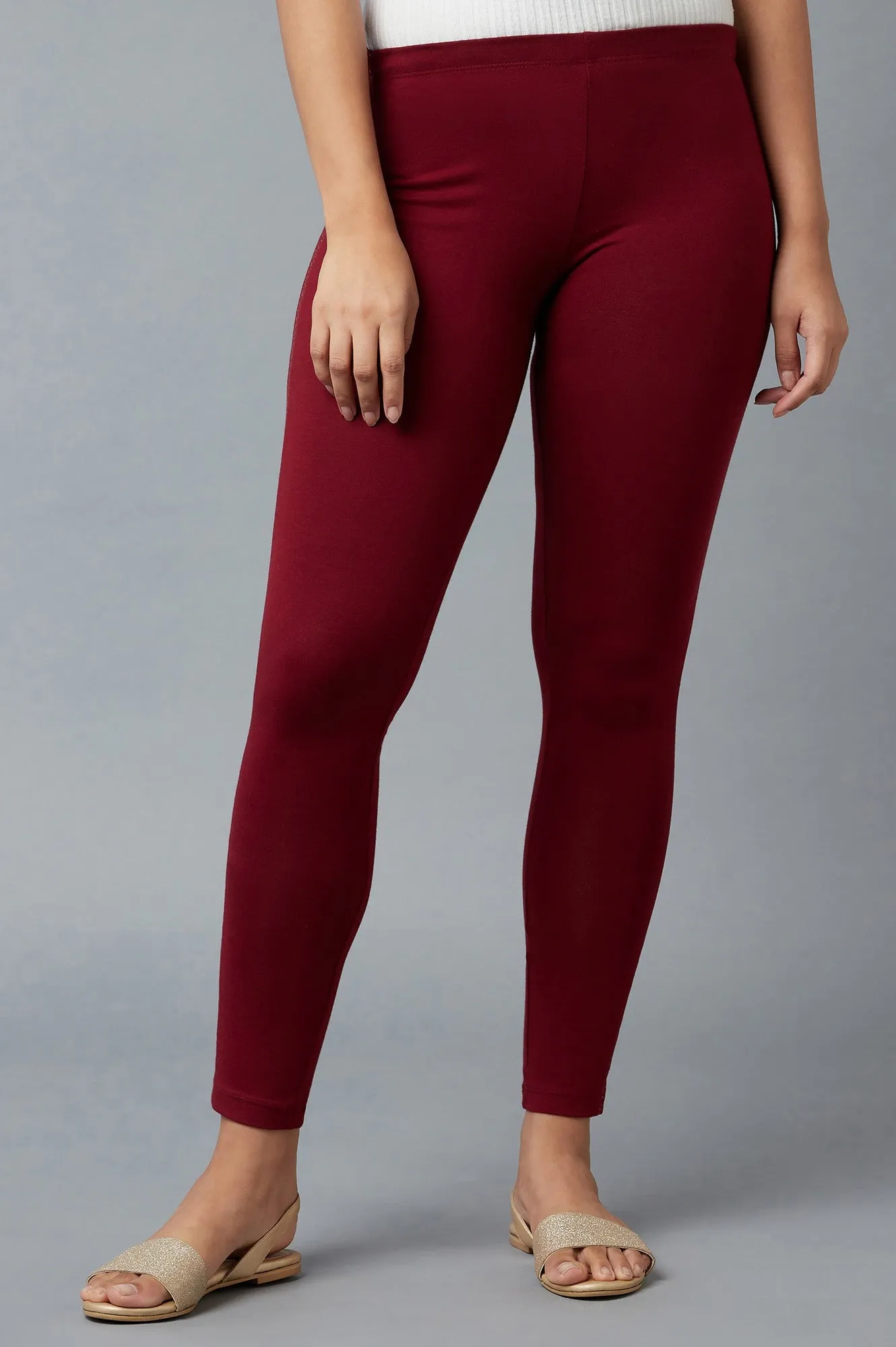 Maroon Cotton Lycra Tights For Women