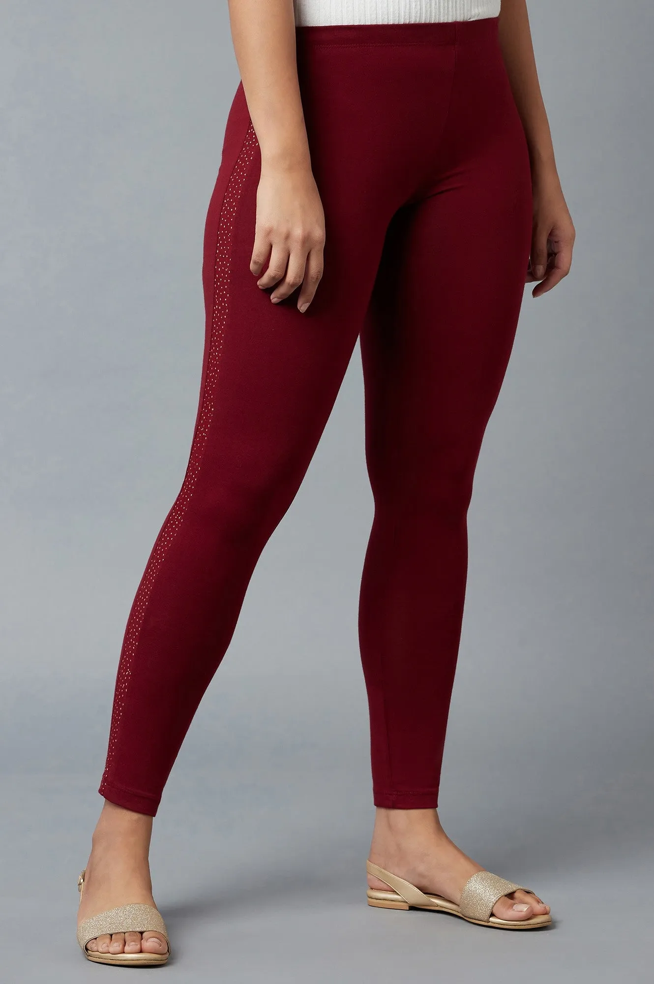 Maroon Cotton Lycra Tights For Women