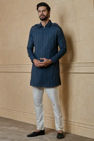 Medium Blue Stylised Kurta With Zipper Placket