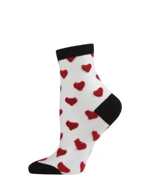 MeMoi Hearts Mono Fine Net Anklet Socks