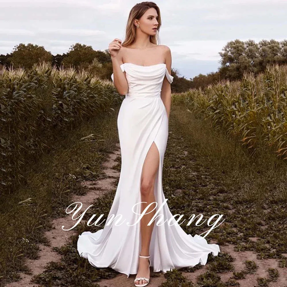 Mermaid Strapless White Wedding Dress With High Side Split Off The Shoulder
