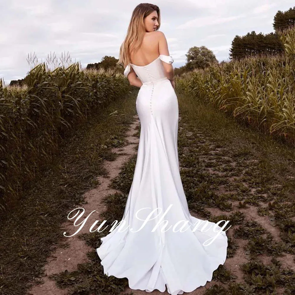 Mermaid Strapless White Wedding Dress With High Side Split Off The Shoulder