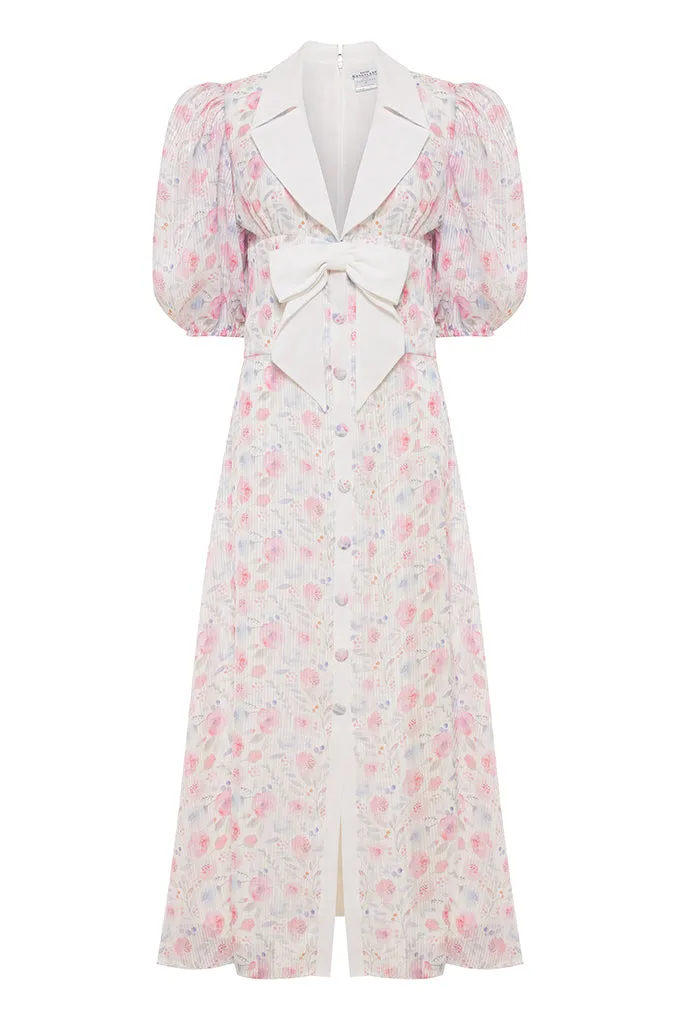 MIDI BUTTONED DRESS WITH DESIGNER BOW
