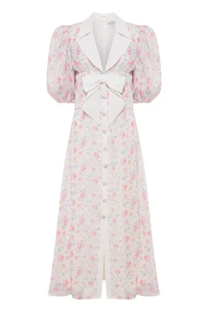 MIDI BUTTONED DRESS WITH DESIGNER BOW