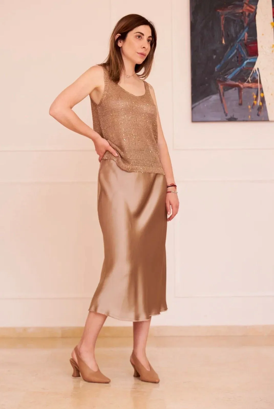 Midi satin skirt