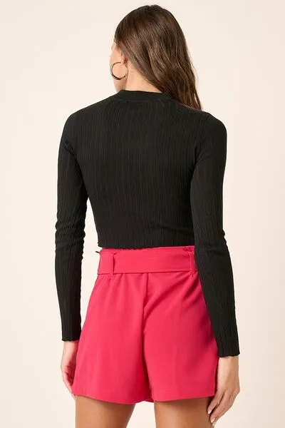 Mittoshop Mock Neck Long Sleeve Crop Knit Top