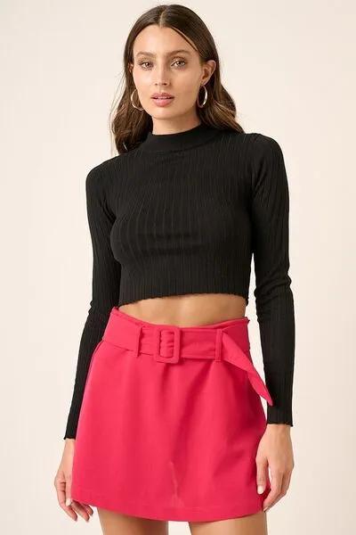 Mittoshop Mock Neck Long Sleeve Crop Knit Top