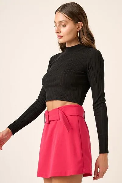 Mittoshop Mock Neck Long Sleeve Crop Knit Top