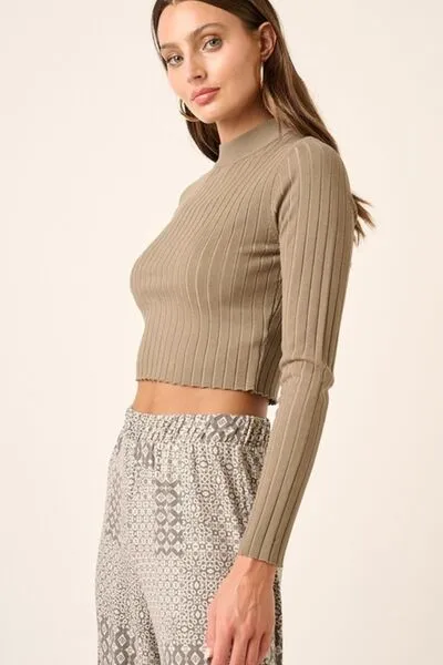 Mock Neck Long Sleeve Crop Knit Top