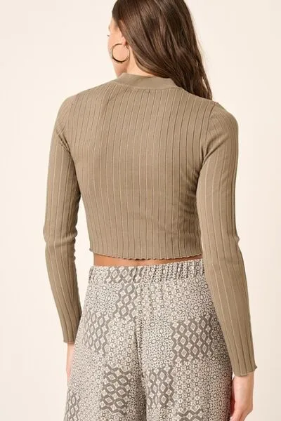 Mock Neck Long Sleeve Crop Knit Top