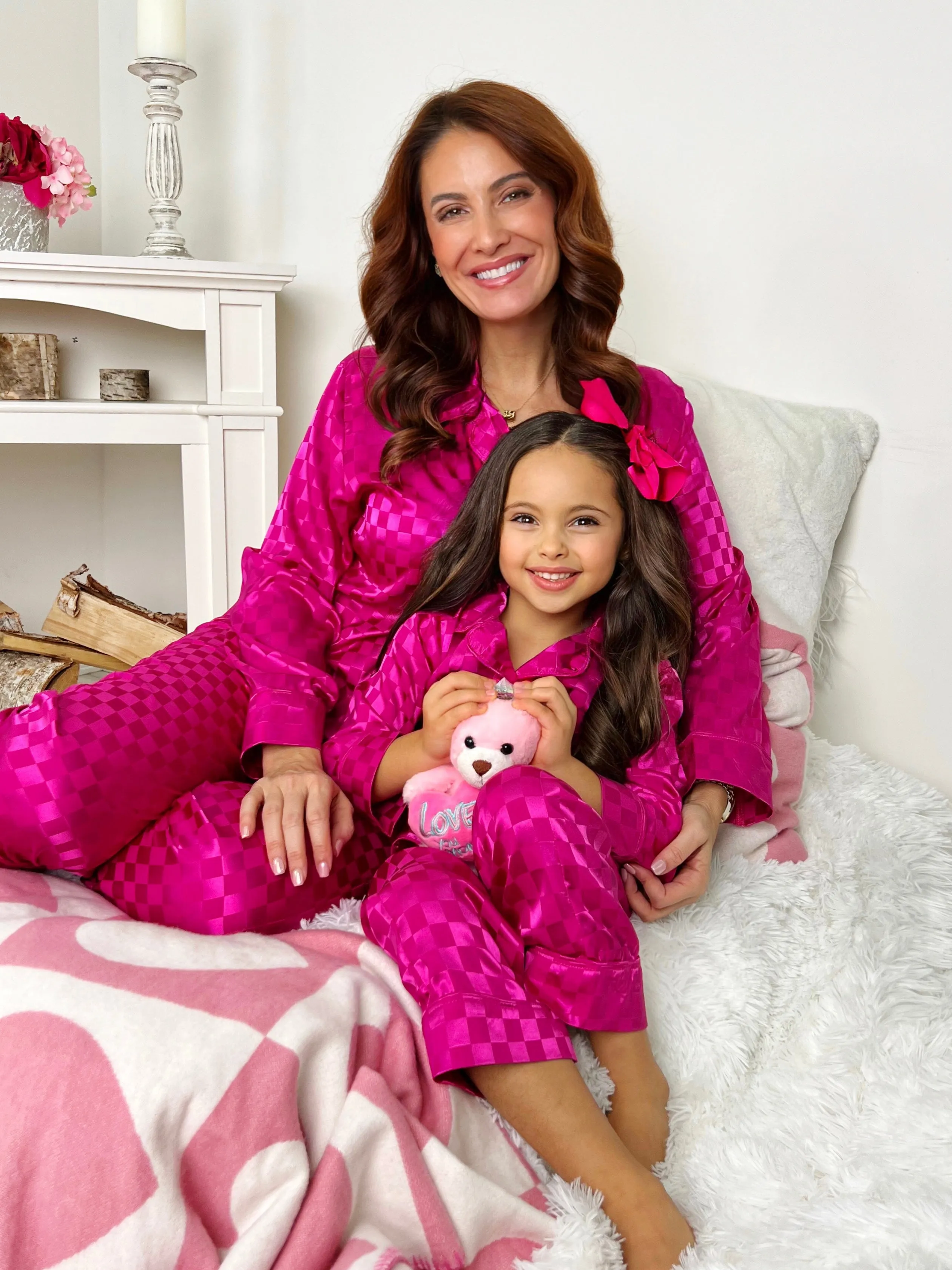 Mommy & Me Loved By You Silky Checkered Pajama Set