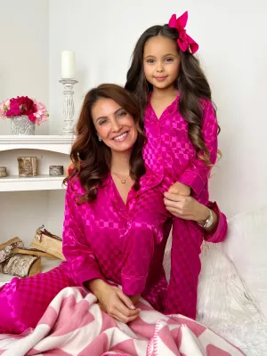 Mommy & Me Loved By You Silky Checkered Pajama Set