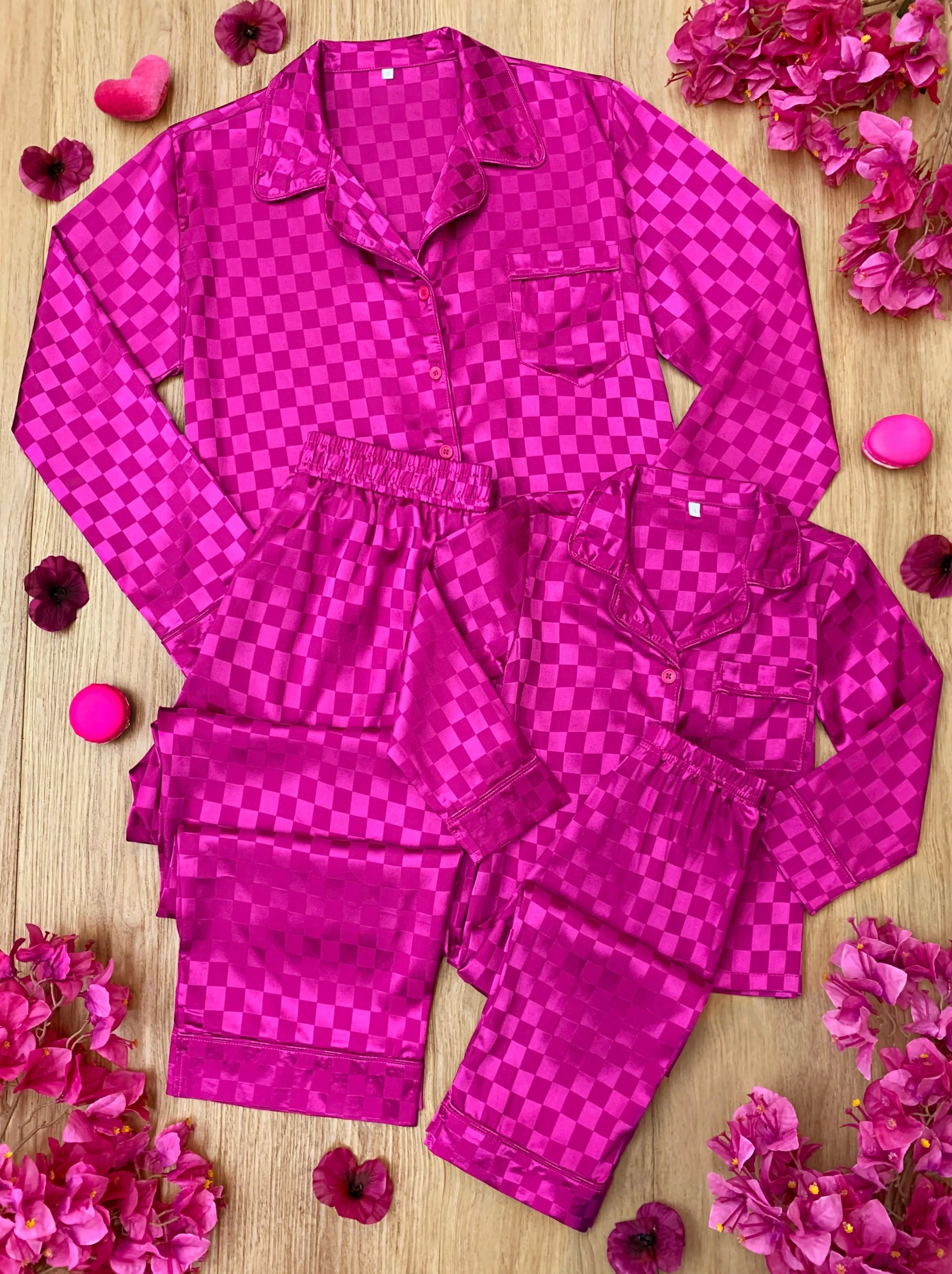 Mommy & Me Loved By You Silky Checkered Pajama Set