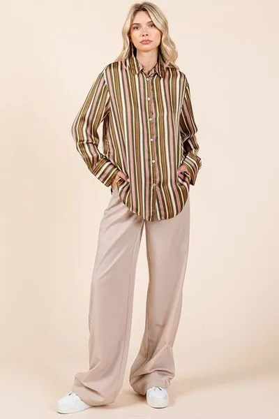 Multicolor Striped Button Down Satin Shirt