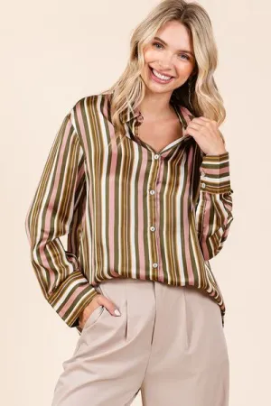 Multicolor Striped Button Down Satin Shirt