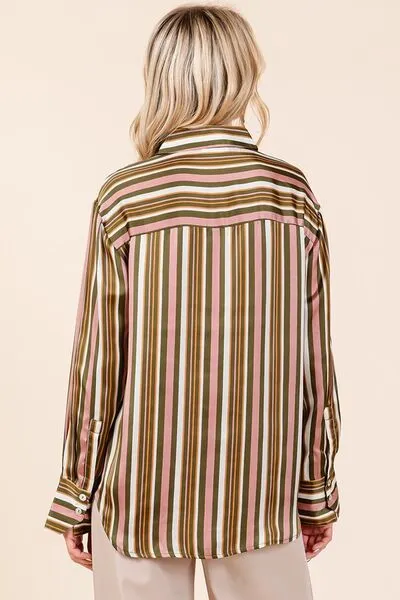 Multicolor Striped Button Down Satin Shirt