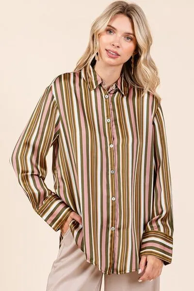 Multicolor Striped Button Down Satin Shirt
