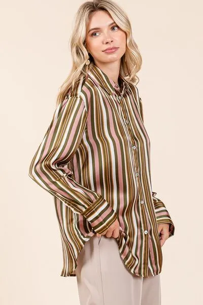 Multicolor Striped Button Down Satin Shirt