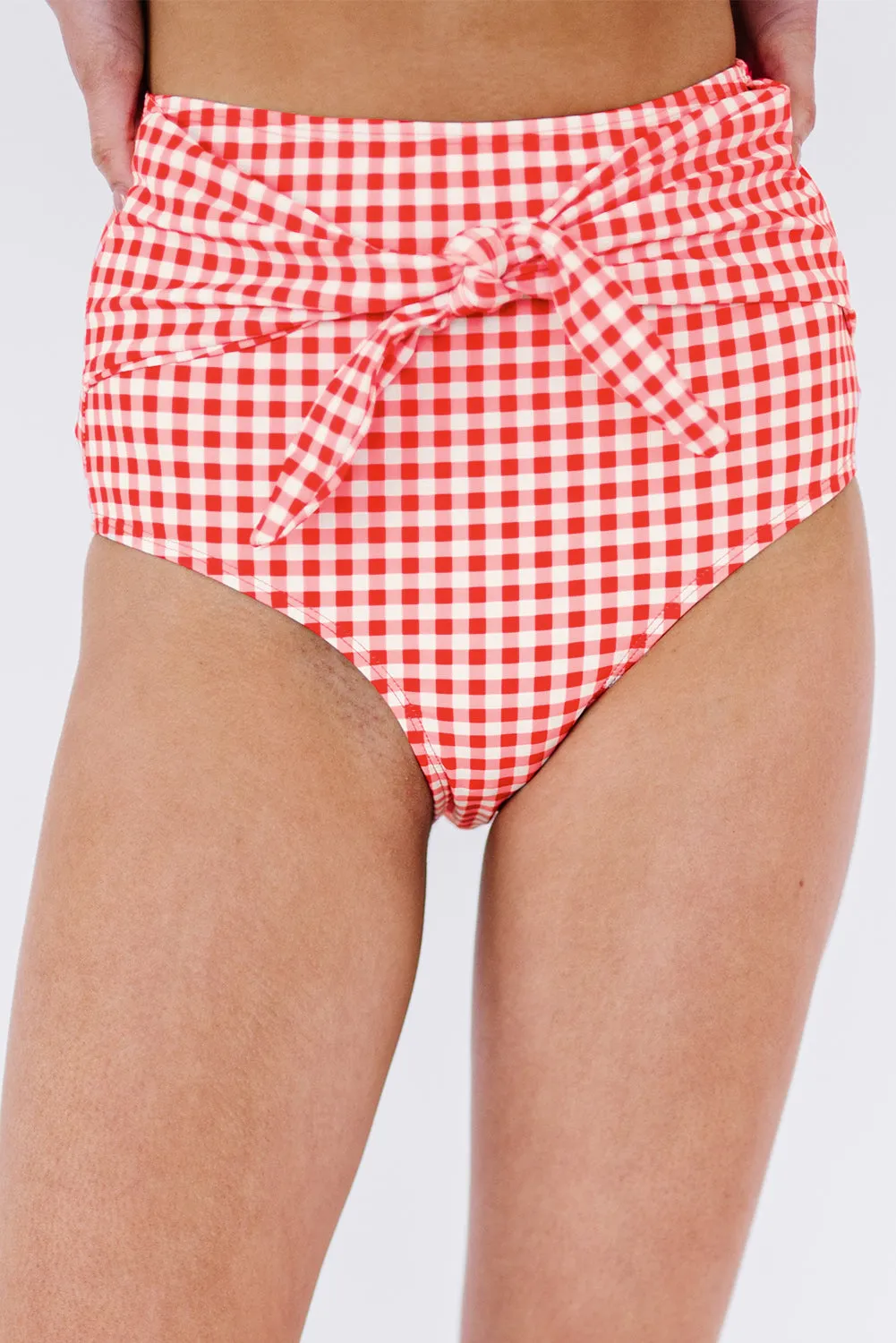 Multicolor Stripes Print Front Tie High Waist Bikini Bottoms