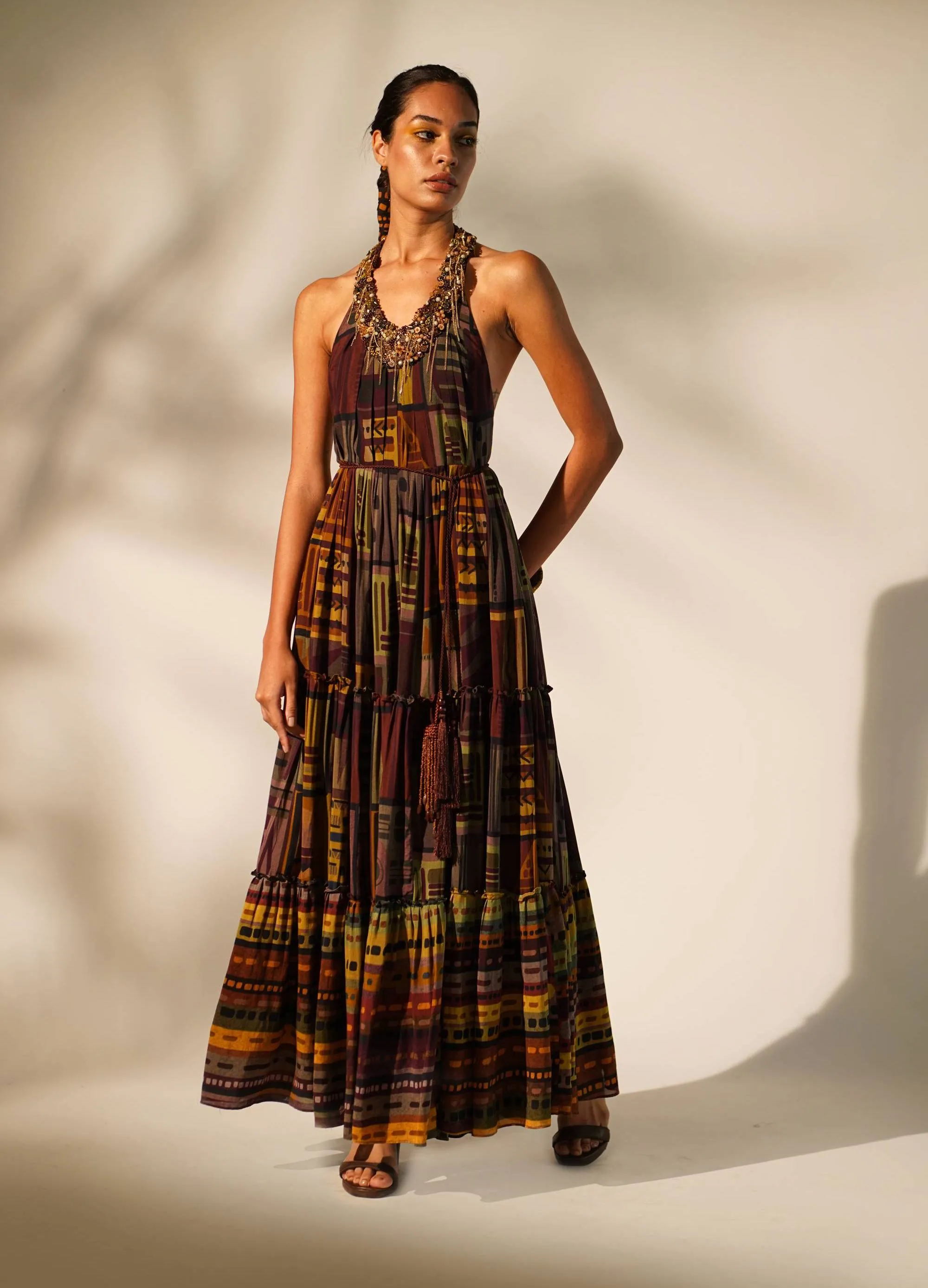 Multicolour abstract print maxi dress