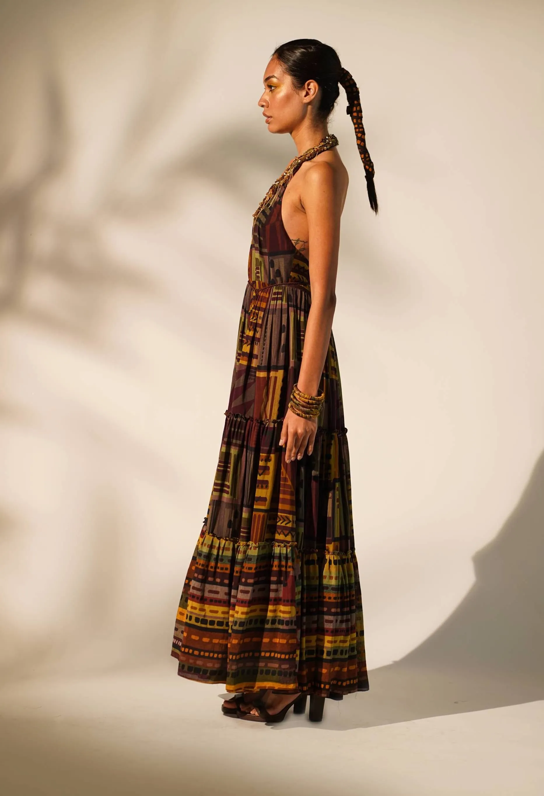 Multicolour abstract print maxi dress
