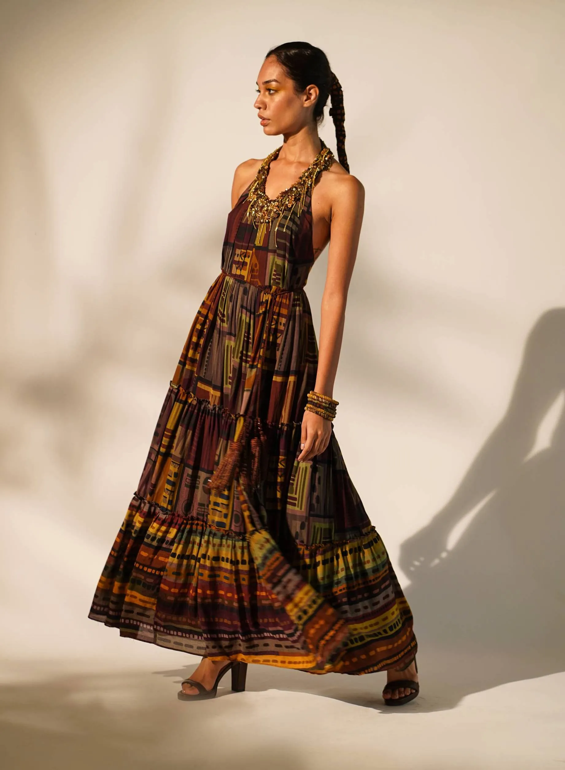Multicolour abstract print maxi dress