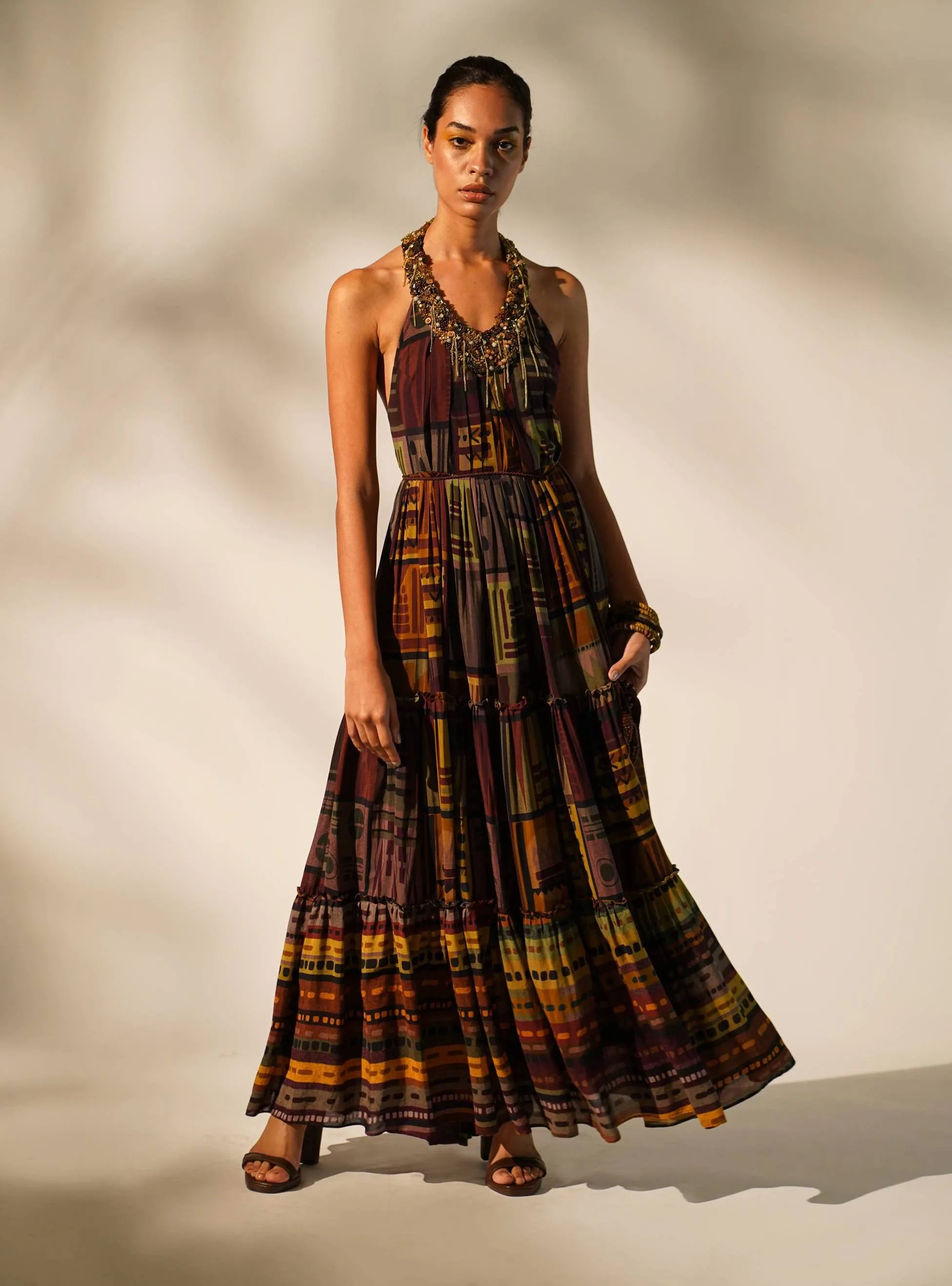 Multicolour abstract print maxi dress