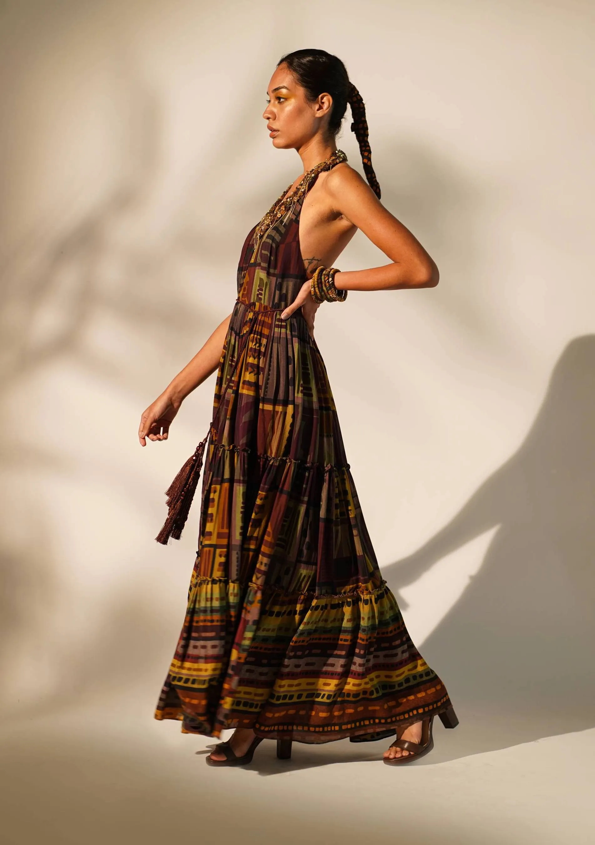 Multicolour abstract print maxi dress