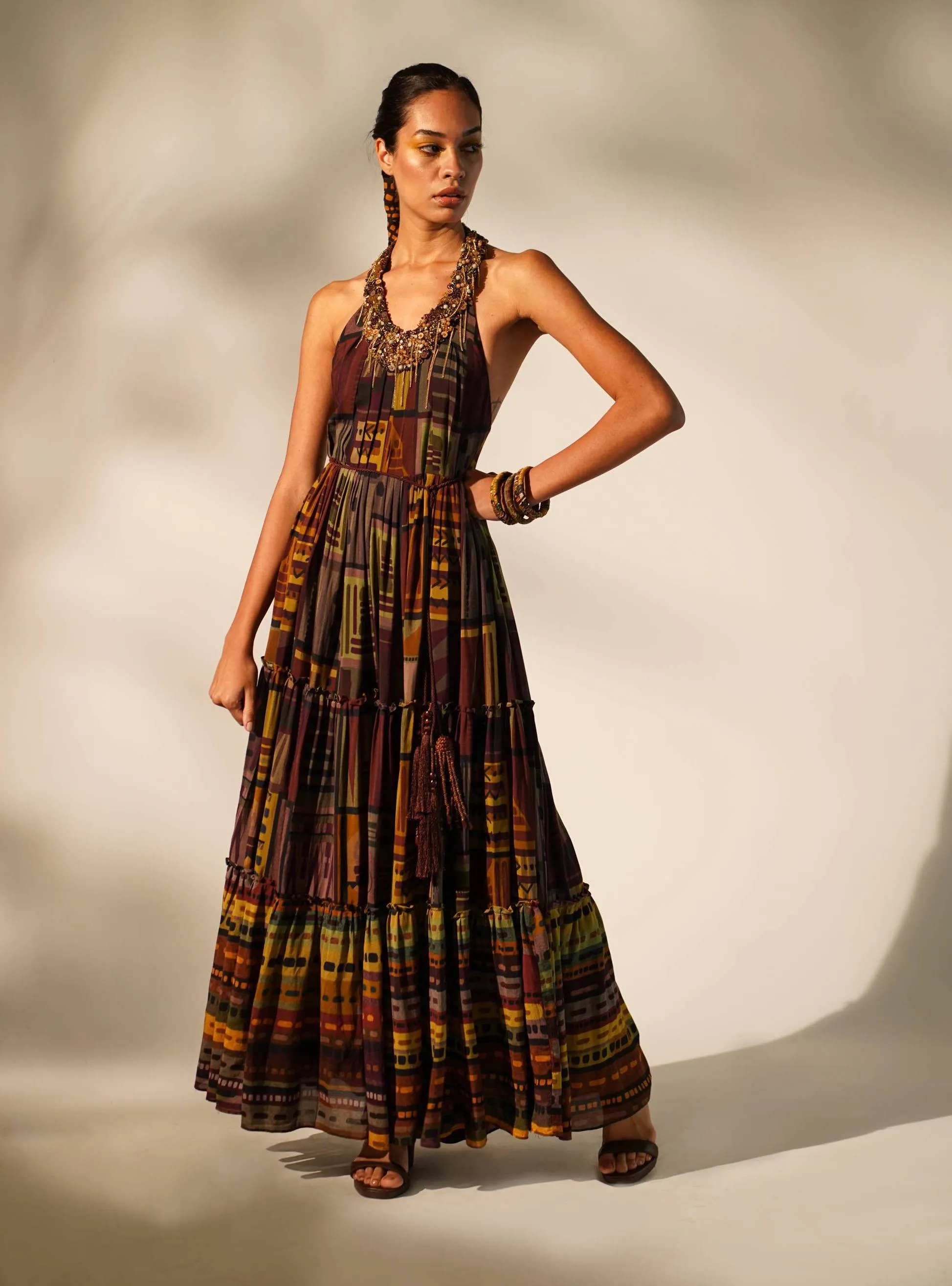 Multicolour abstract print maxi dress