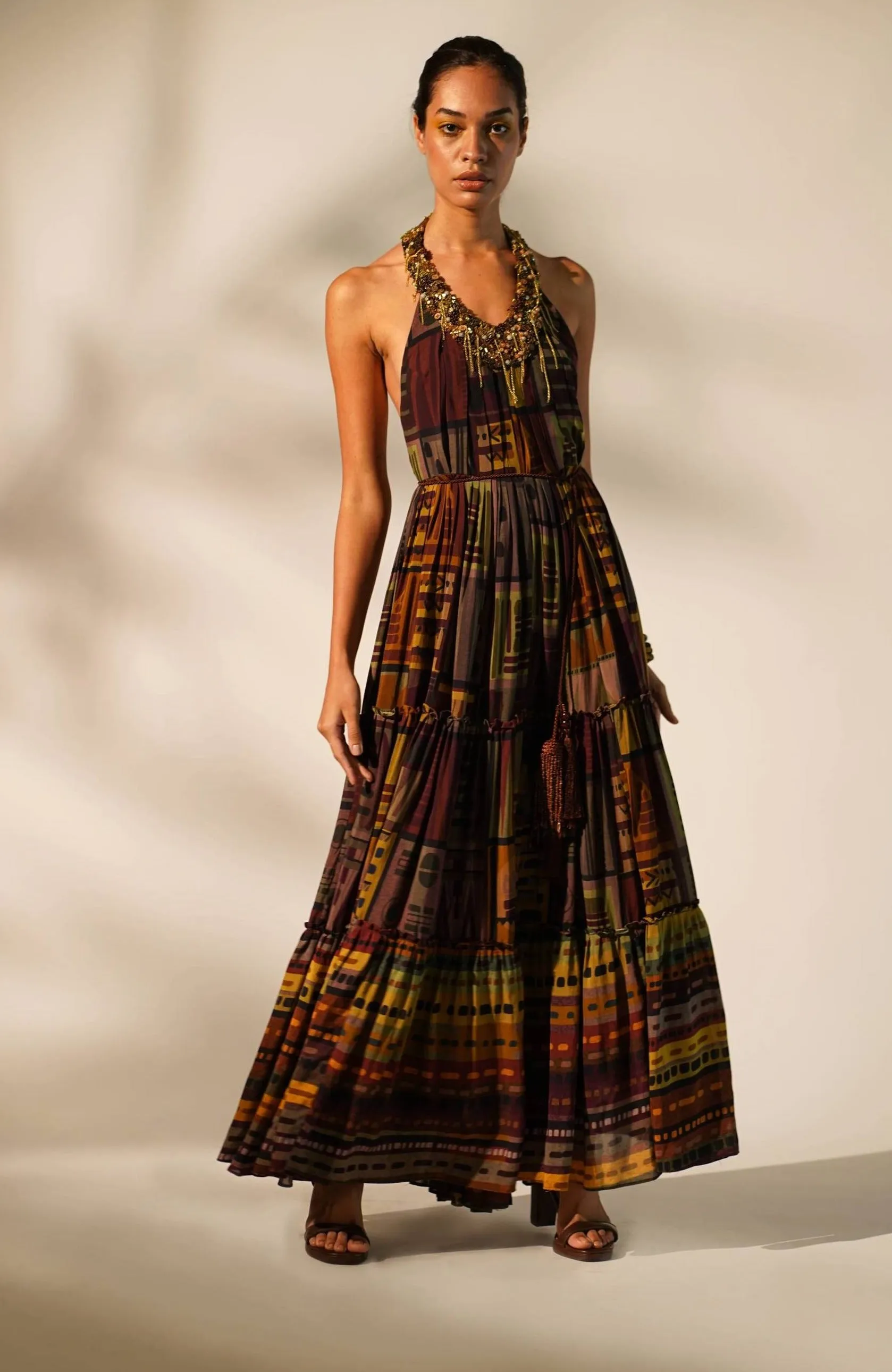 Multicolour abstract print maxi dress