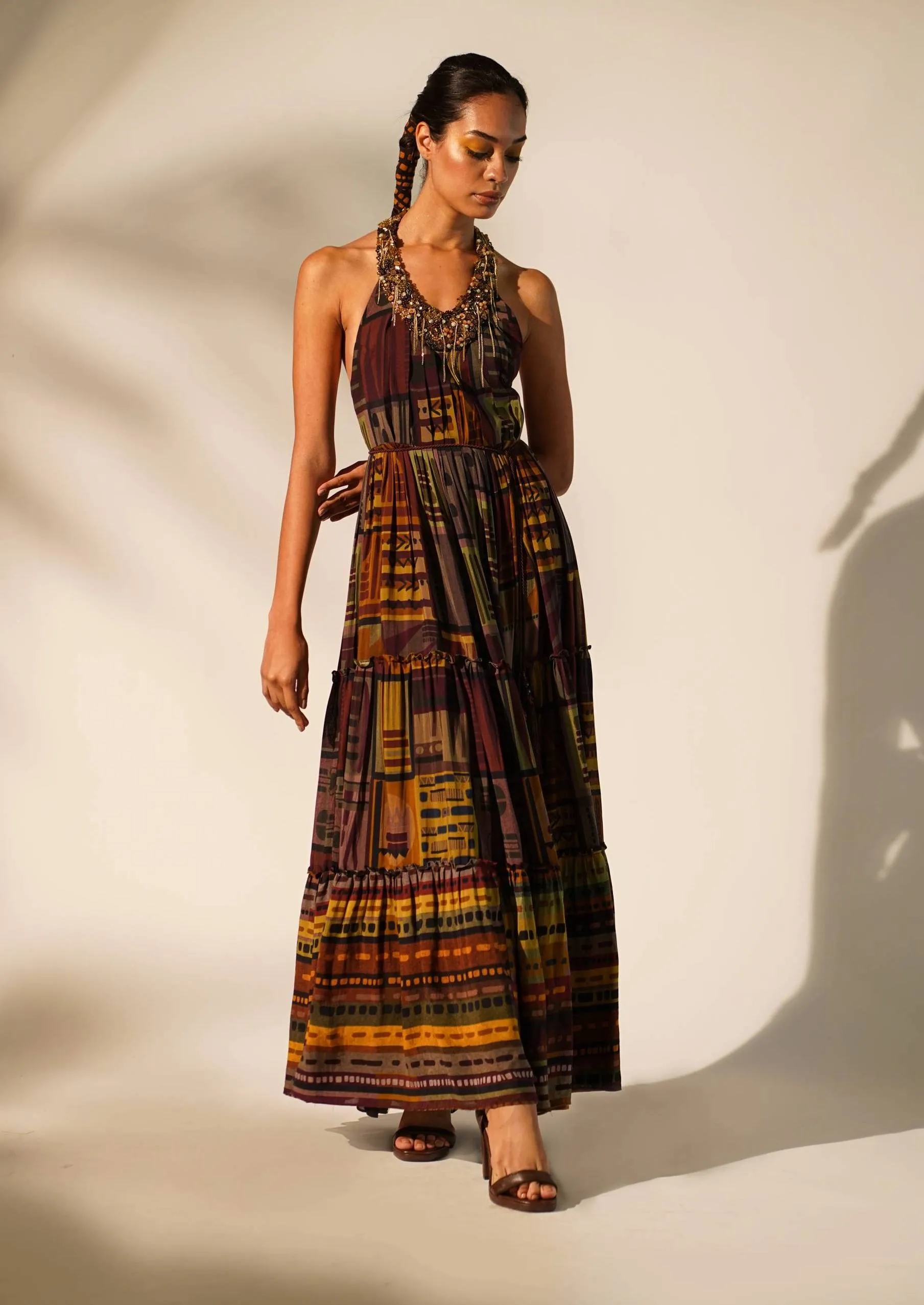 Multicolour abstract print maxi dress