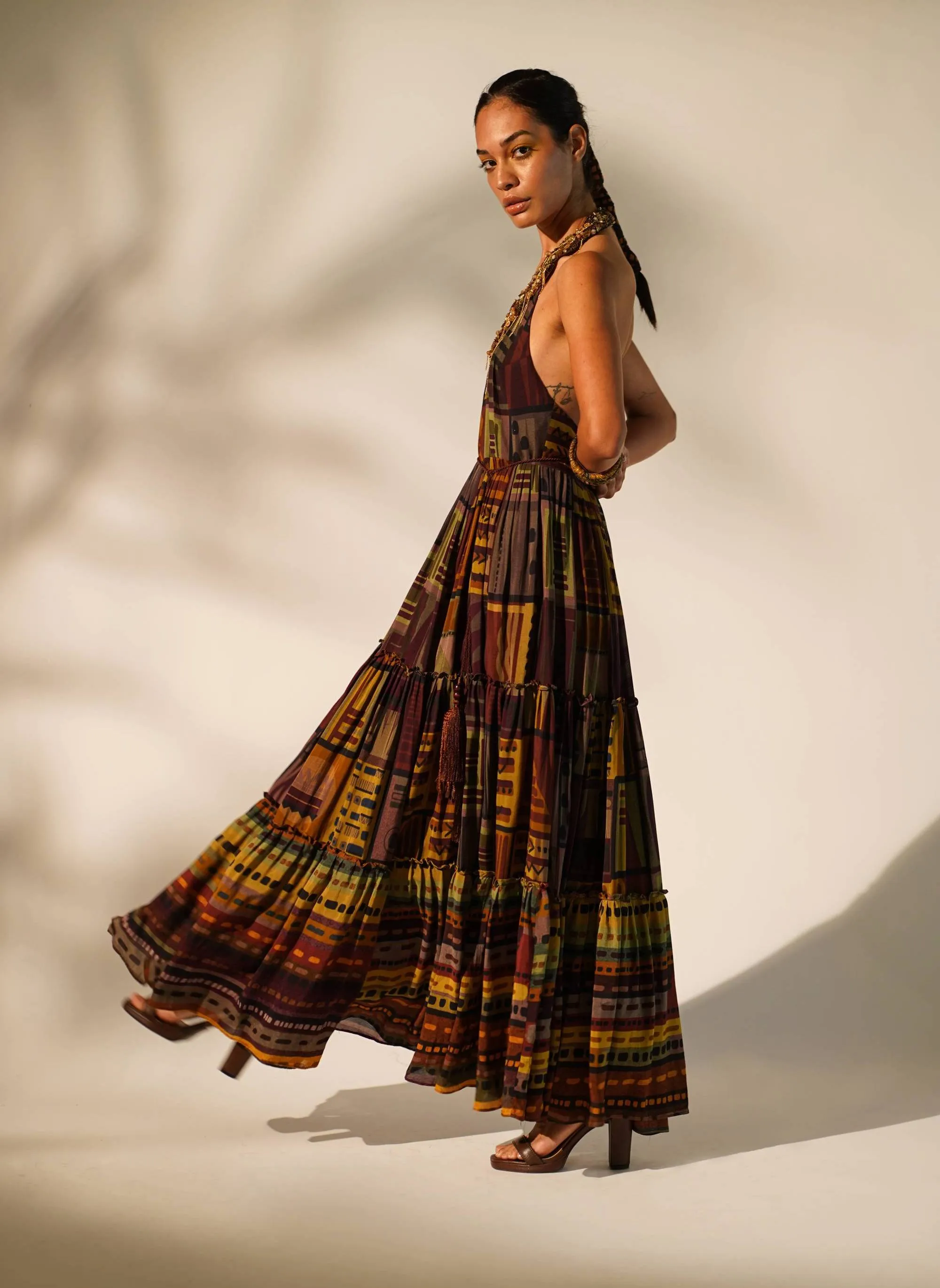 Multicolour abstract print maxi dress